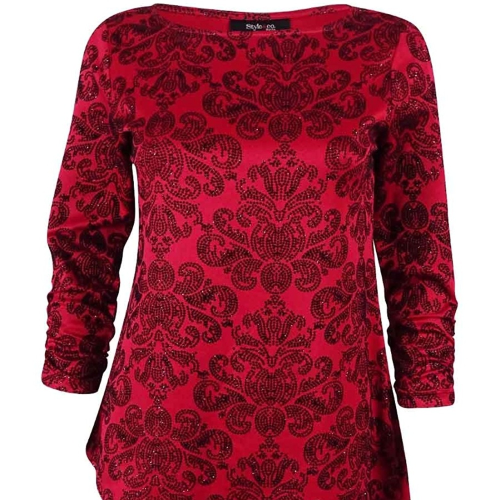 Style & Co. Red Velvet Burnout Long-Sleeve Top